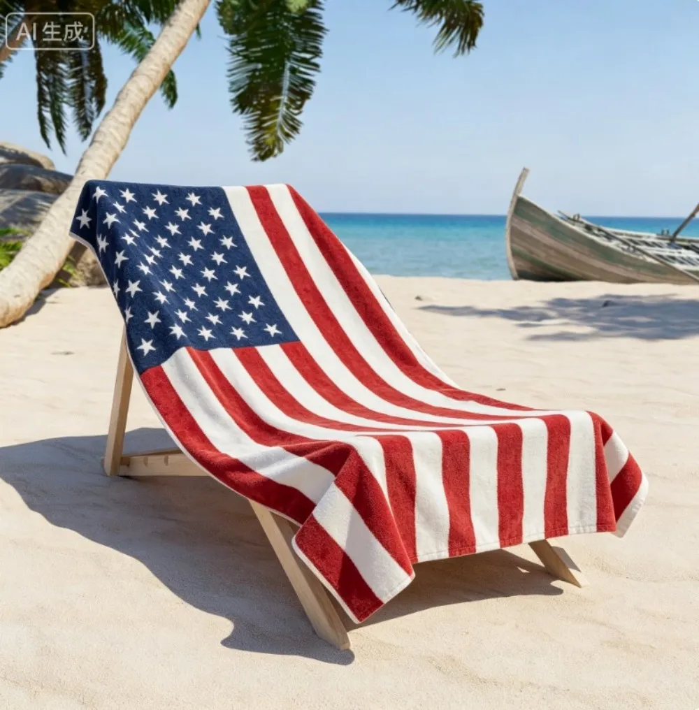 American Flag Microfiber Beach Towel, USA Stars and Stripes Bath Towel, 4th of July Patriotic Gift Picnic Blanket for Men