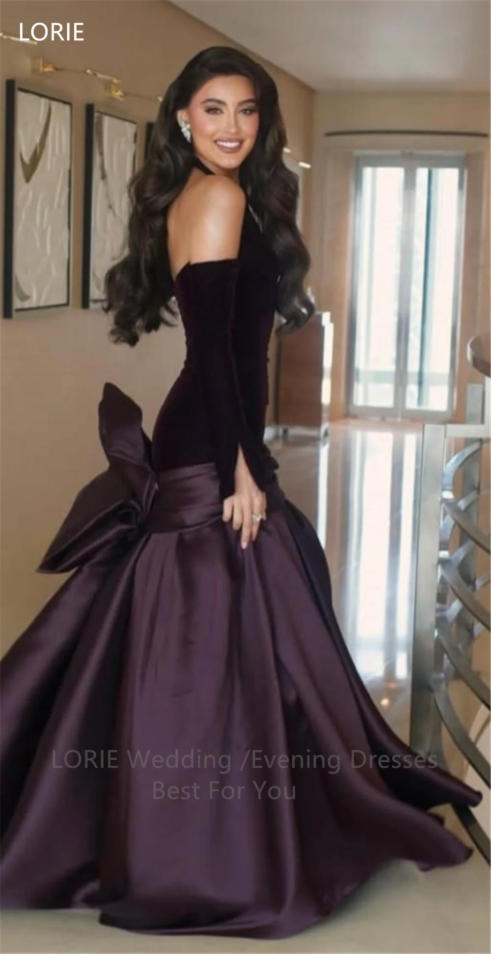 LORIE ชุดเดรสปาร์ตี้สีม่วงหรูหรา ผ้ากำมะหยี่ สายคล้องคอ แขนกุด ชุดราตรีงานพรอม ผ้าซาติน ทรงเมอร์เมด ชุดราตรีงานพรอม สามารถสั่งตัดได้