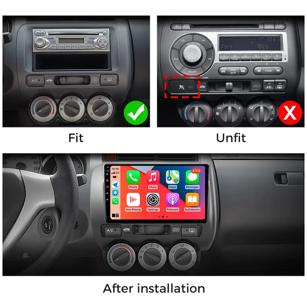 Android 14 Carplay Car Radio For Honda Fit Jazz City 2002 2003 2004 - 2007 Navigation Multimedia GPS Player Stereo WiFi+4G video