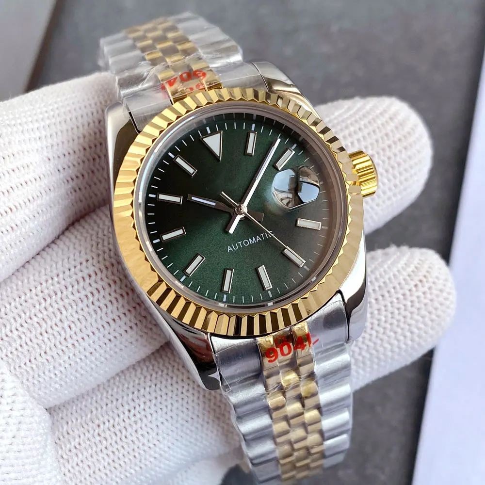 

31mm Two Tone Lady Watch NH05A Movemnt Pink/Green Dial Luxury Steel Automatic Wristwatch Women Clock Luminous Marks