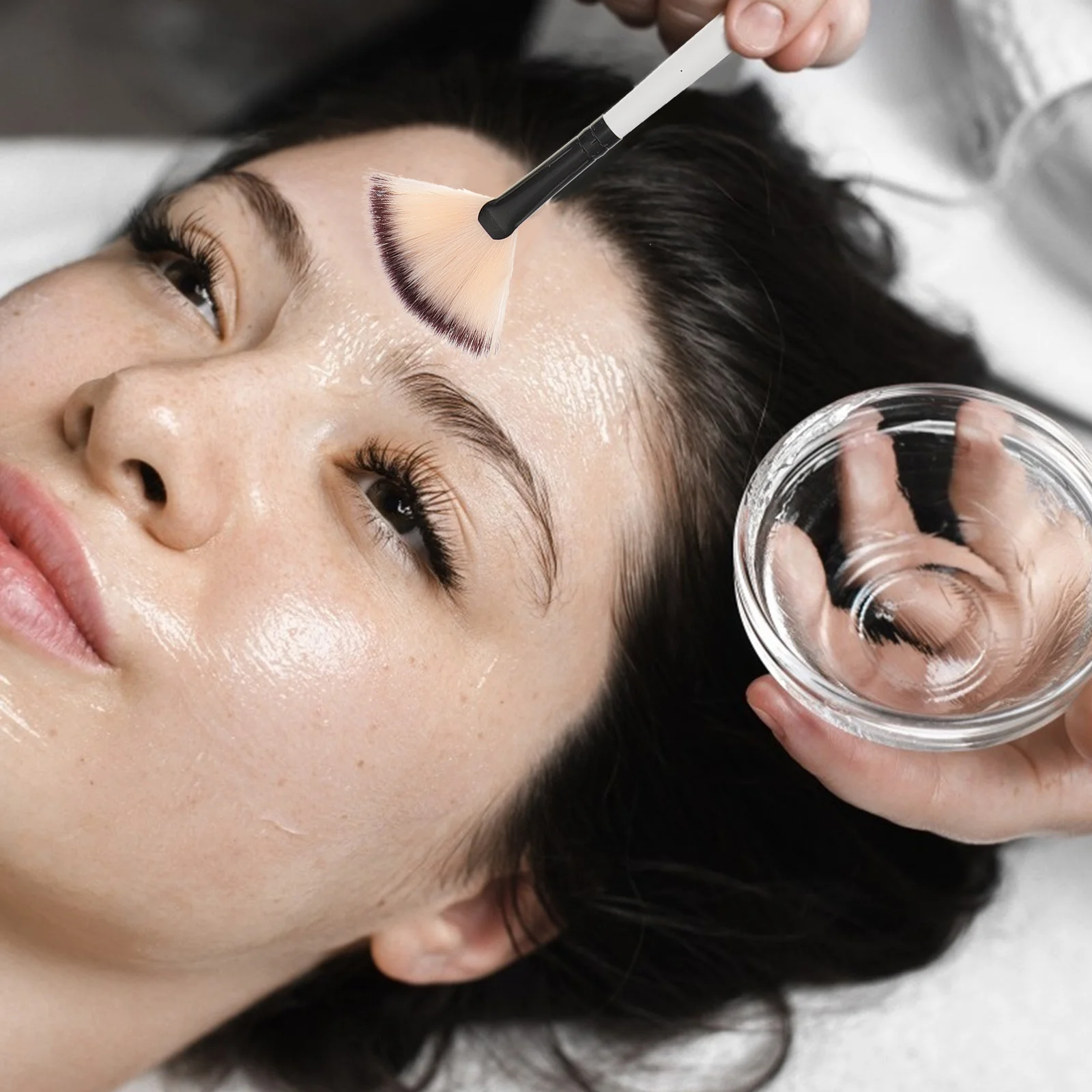 4 pçs escova em forma de leque cerdas macias aplicador de maquiagem amigável à pele suave para máscara facial lama blush iluminador beleza