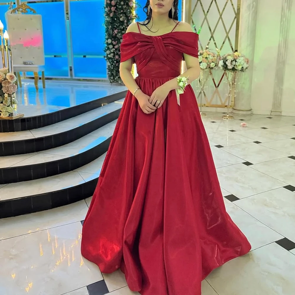 

A Line Women Evening Dress Elegant Spaghetti Straps Prom Dresses for Formal Party Off-shoulder Burgundy Cocktail Gowns