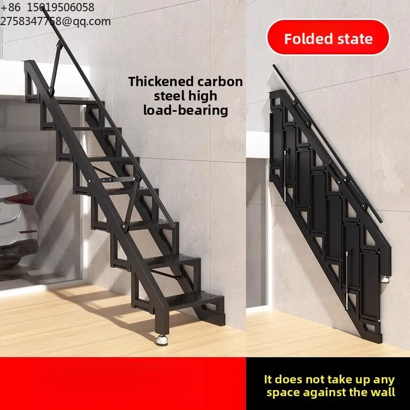 Folding stairs against the wall Loft garage Carbon steel Welded expansion screw Fixed compartment Indoor and outdoor ladder