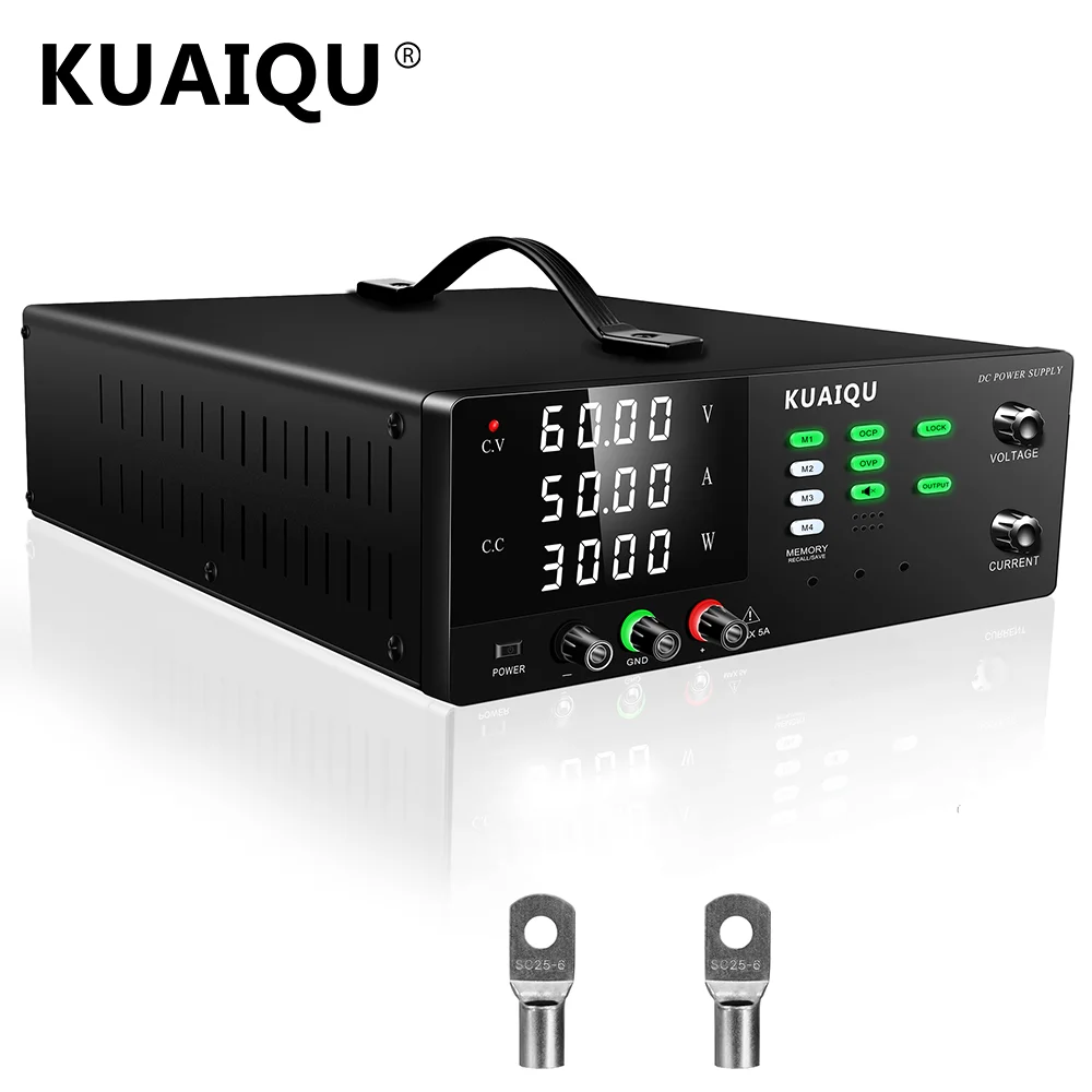 KUAIQU R-SPS6050S 3000W DC High Power Supply 0-60V 0-50A 4-Digit Display OCP/OVP 4 Memory Groups USB/RS232 for Industrial/LAB