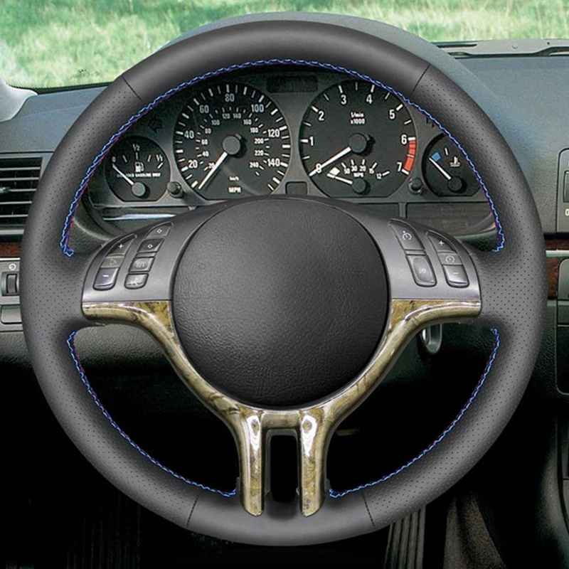 DIY Hand-stitched Black Artificial Leather Car Steering Wheel Cover for BMW X5 318i 325i 330ci E46 E39 E53 Z3 E36/7 E36/8