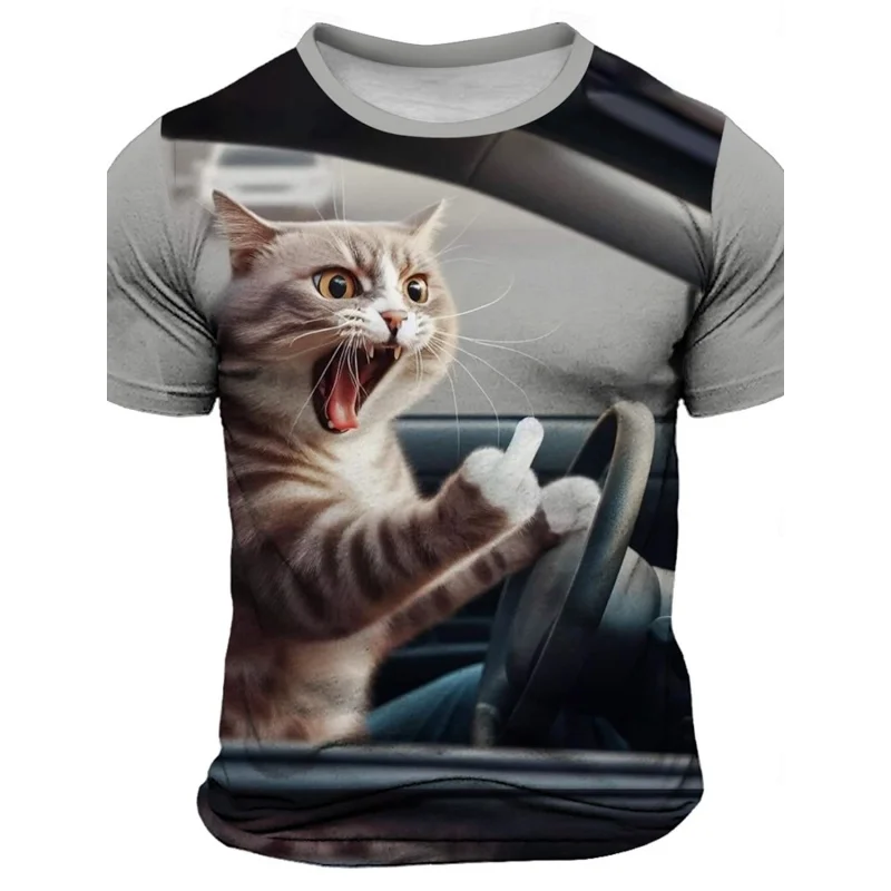 Grumbling Cat Squirrel Pattern T Shirt For Men Funny Animals 3D Printed Tees Casual Short Sleeve Round Neck Tops Street T-Shirts