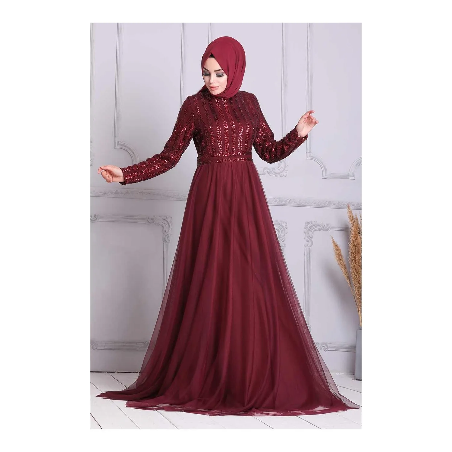 Hijab Evening Dress Sequined New Season Comfortable Light Quality Fabric Zipper Wedding Engagement Promise Muslim Woman