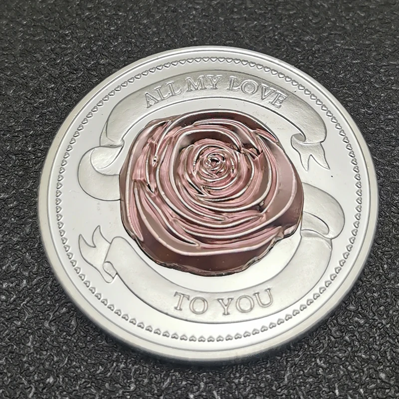 New 2022 Very Beautiful Rose Love Silver Coins Three-dimensional Single-sided High Relief Souvenir Crafts Valentine's Day Gifts