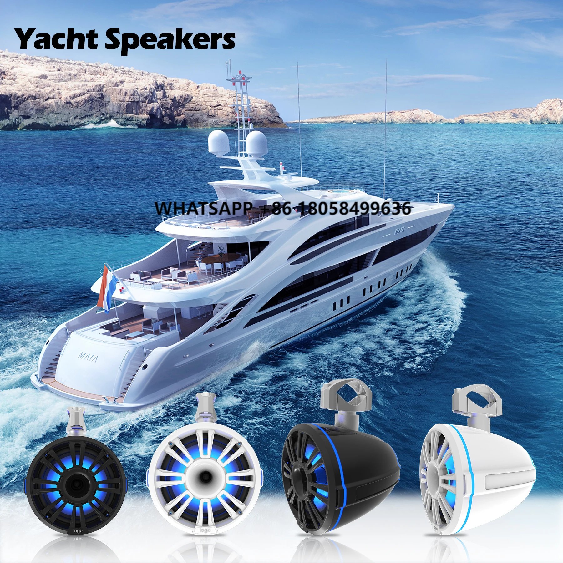 

Wholesale Waterproof Marine Speaker 6.5'' 2-way Stereo Speaker 8'' with LED Light for Boat Yacht
