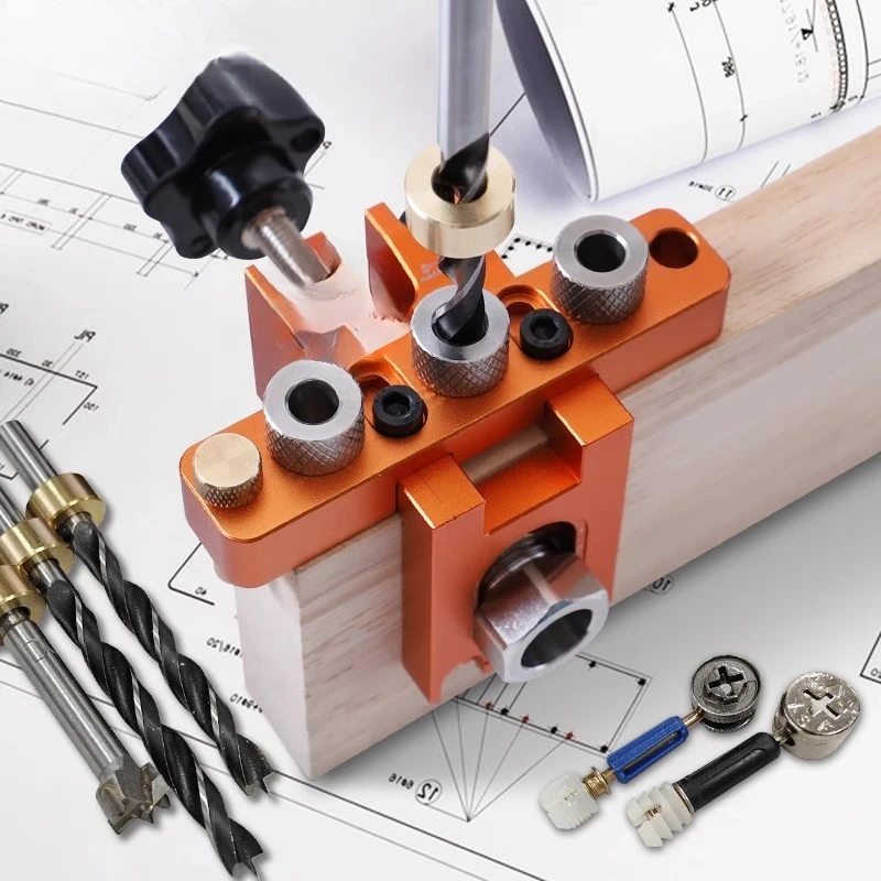3-in-1 hole punch Furniture connector Laminate holder Drilling Wood plate hole opener Woodworking hole punching positioner