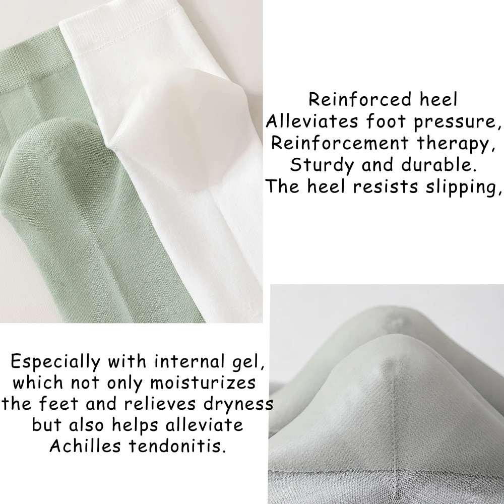1/3 Paar feuchtigkeitsspendende Socken für Frauen, rissige Fersenbehandlung mit Rosenöl, weichmachende Pflege, Silikongel-Pad, Baumwoll-Crew-Socken – Detail 19