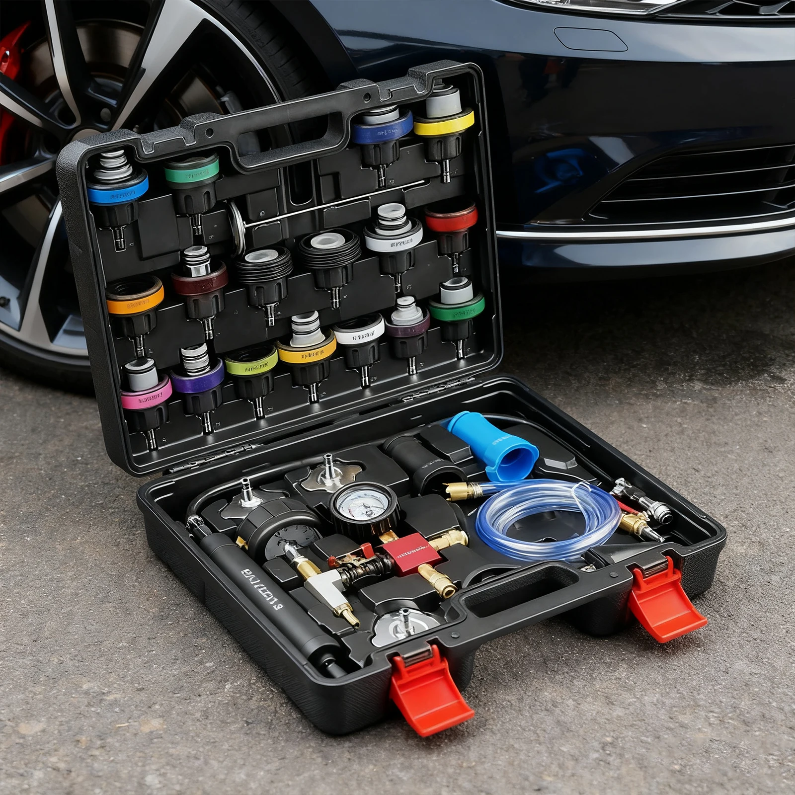 

Radiator Pressure Tester 28-Piece Universal Fit Vacuum Filling Kit Radiator Leak Tester Leak Detection Leak Tester Tool