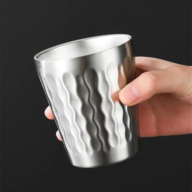 1PC 350ml Beer Mug Stainless Steel Wave Pattern Tumbler Metal Coffee Cups Bar Kitchen Drinkware Travel Water Cup