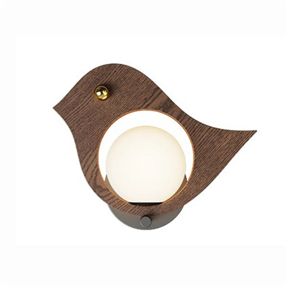 Nordic Wooden Cottagecore Decor Bird Fish Led Wall Lamp Loft Aisle Corridor Bedroom Bedside Study Sconces Country Night Lights