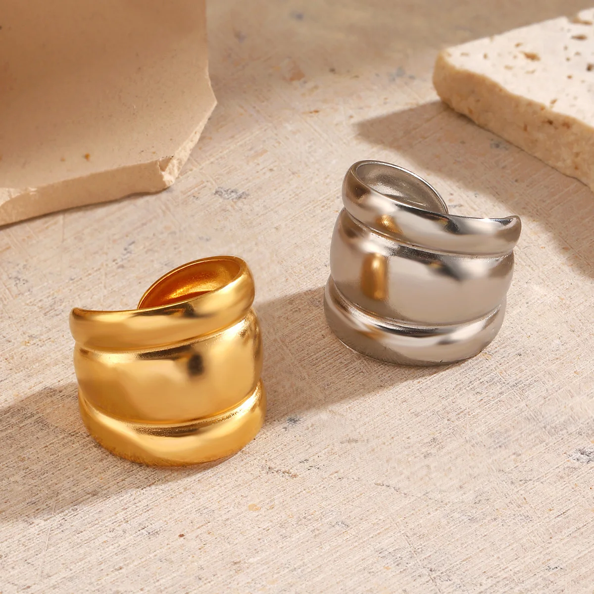 Minimalist Style Gold-Plated Heavy Ring Neutral Personalized Jewelry Open Stainless Steel Rings Wholesale Мужские Кол