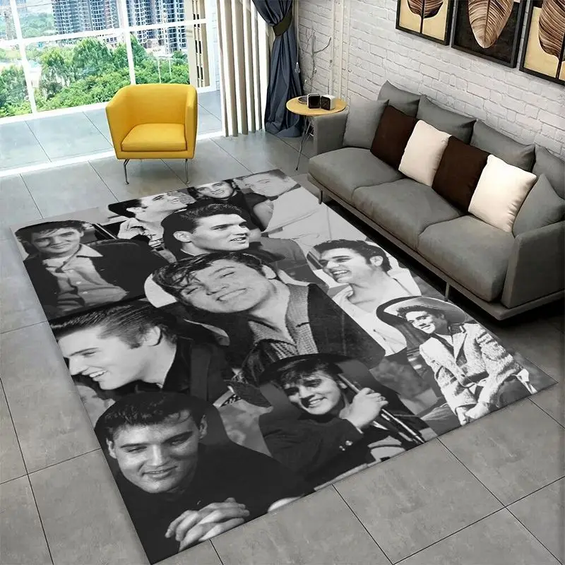 3D Retro The King E-Elvis Presley Non-Slip Area Rug for Living Room Bedroom Playroom,Carpet Floor Mat for Home Decor Holiday