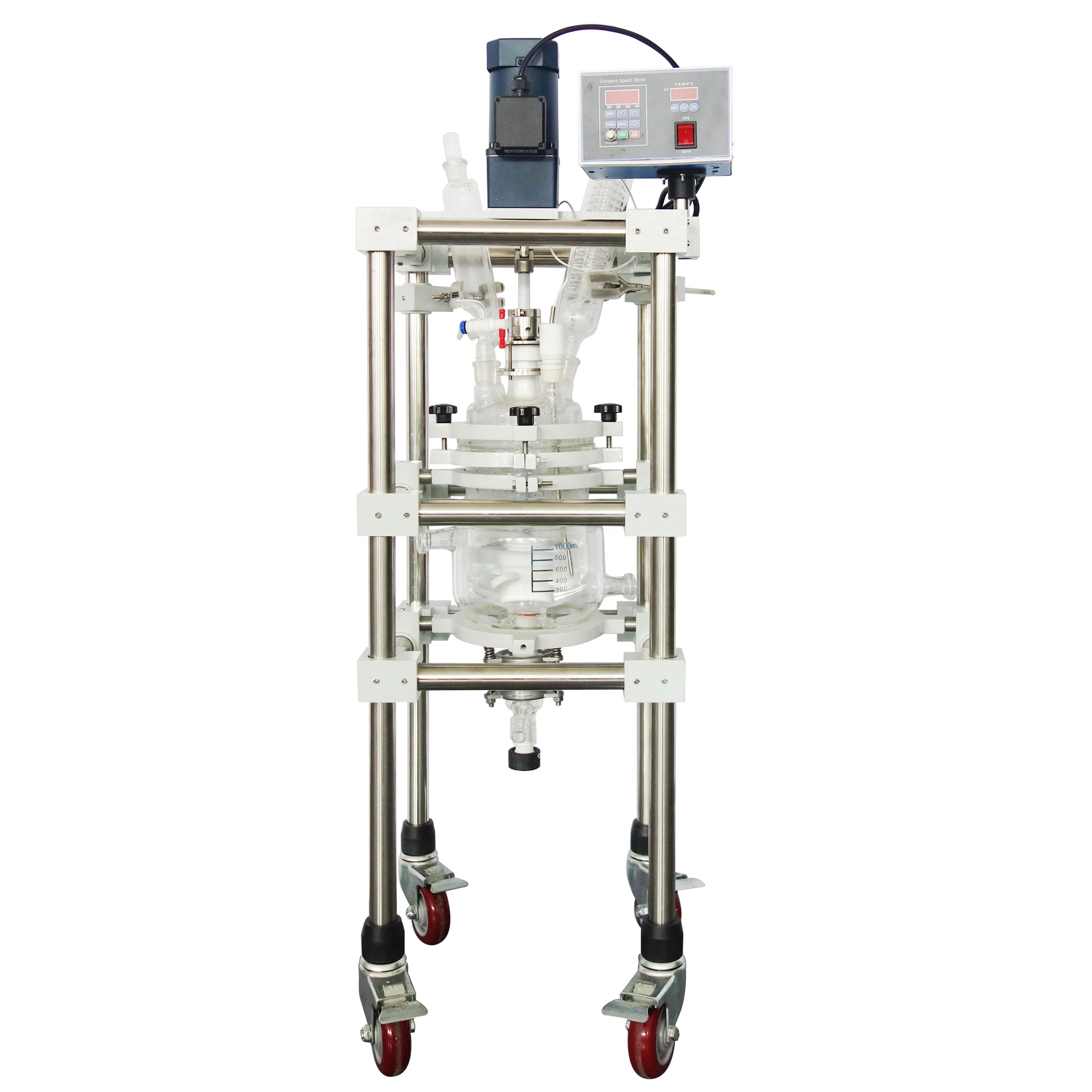 مفاعل زجاجي 5L 10L 20L 50L 100L 200LL خزان المعدات الكيميائية المختبر طبقة مزدوجة مغلفة