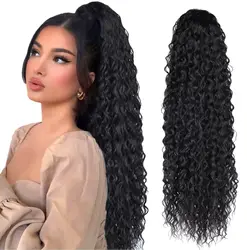 Synthetic Wig 24inch Long Curly Wave Drawstring Ponytail HairPieces Extension Heat Resistant Clip in For Women Girl