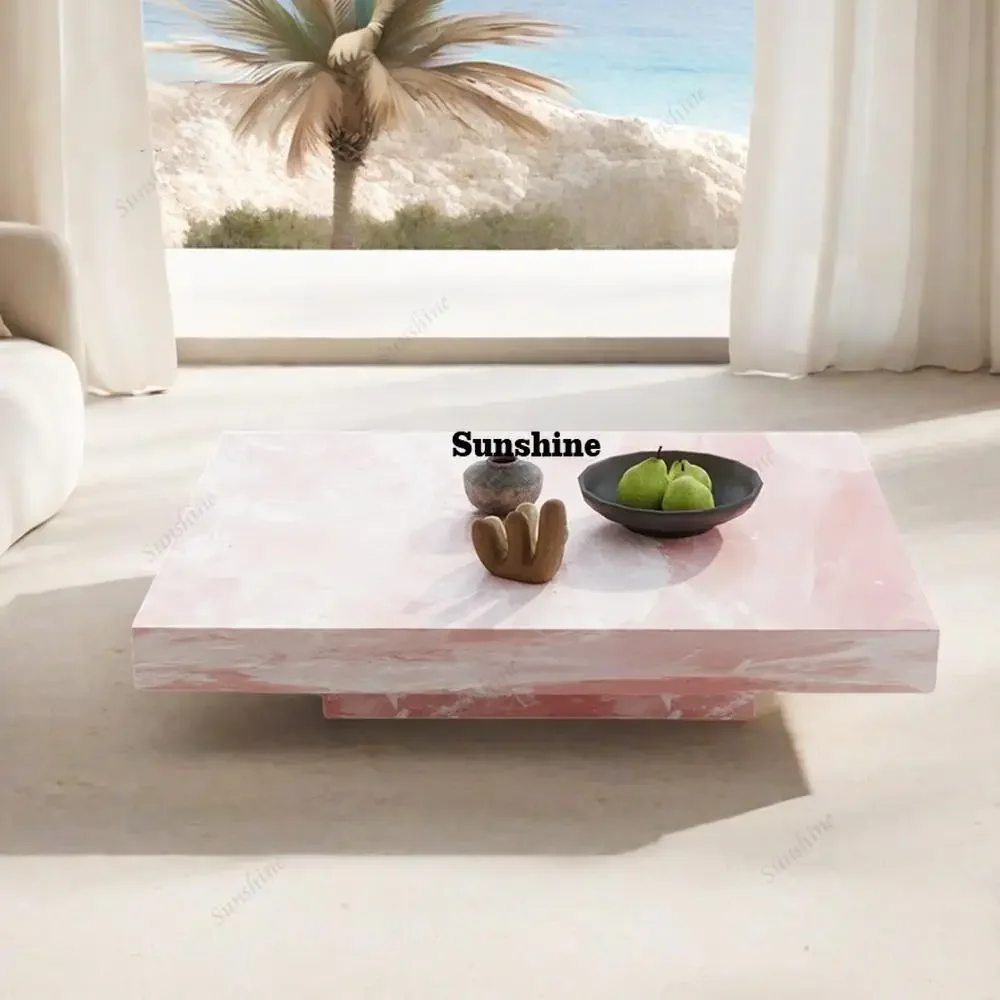 

Square Jade Marble Coffee Table, Artistic Designer Luxury Stone, Heat & Scratch Resistant, Natural Veining, Customizable FT