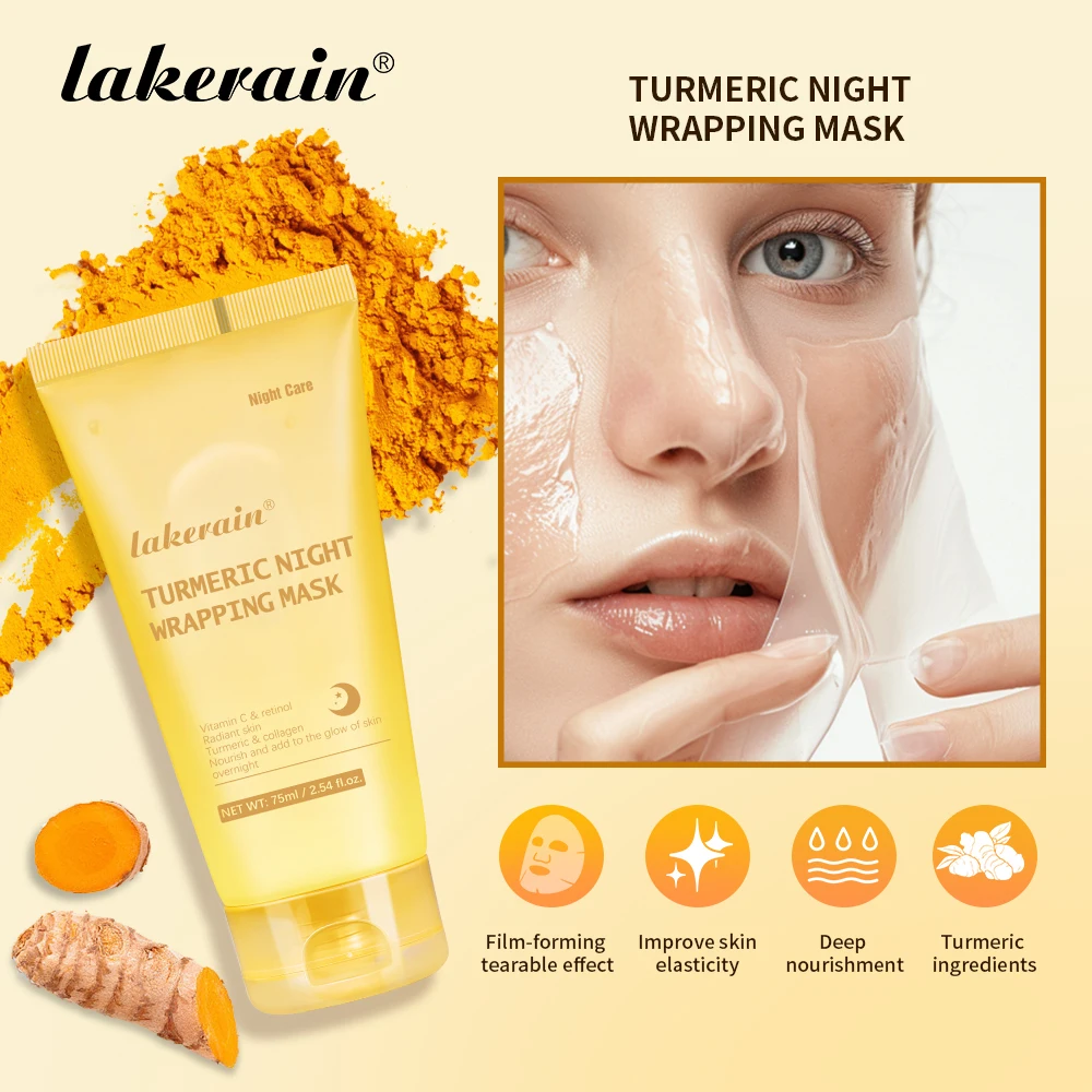 Peelable Effect Turmeric Night Wrapping Mask Smooths Roughness Skin Radiance Elasticity Moisturizing Brightening Face Mask