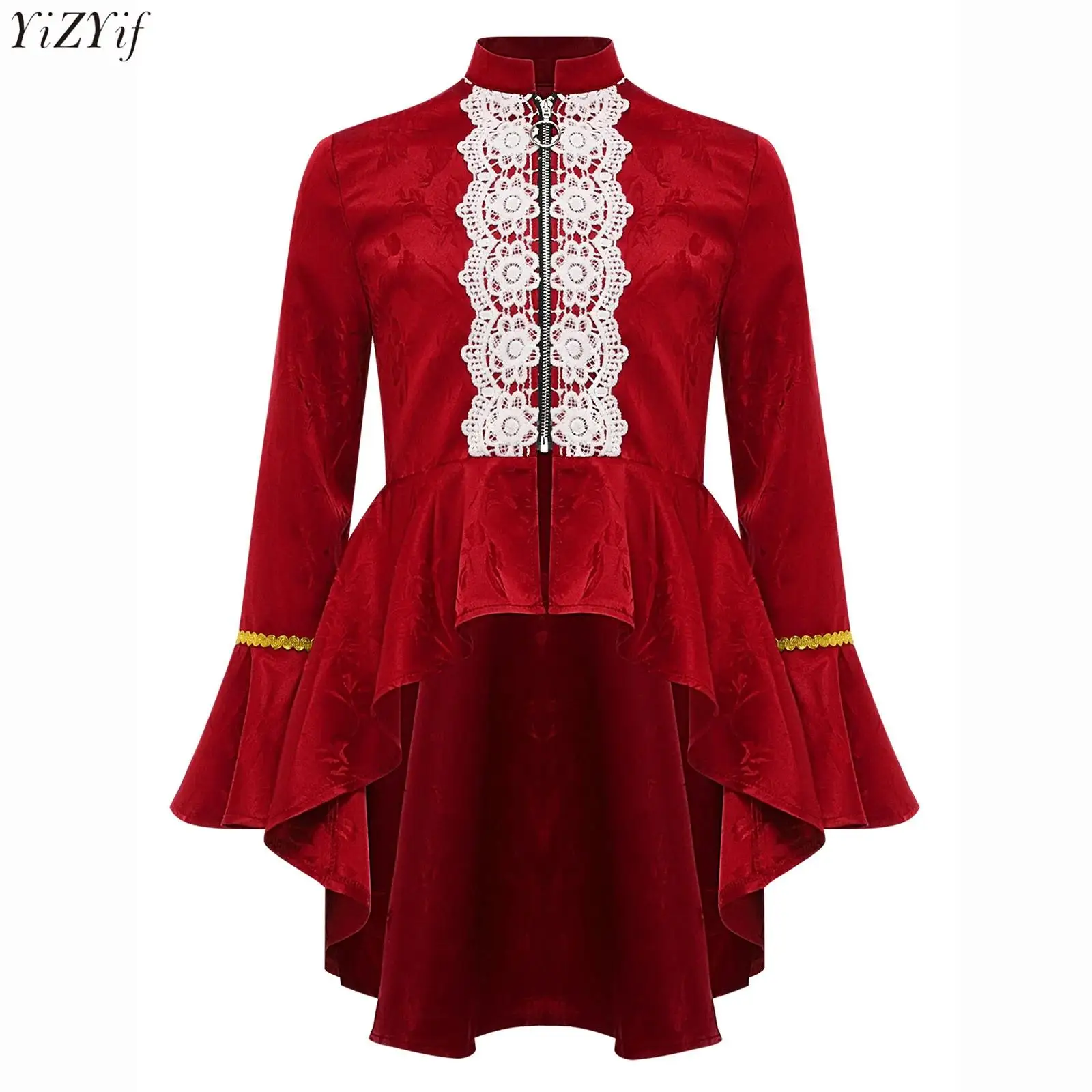 

Girls Medieval Renaissance Costume Gothic Steampunk Victorian Tailcoat Long Sleeves Lace Flounce Jacket Coat Pirate Role Play