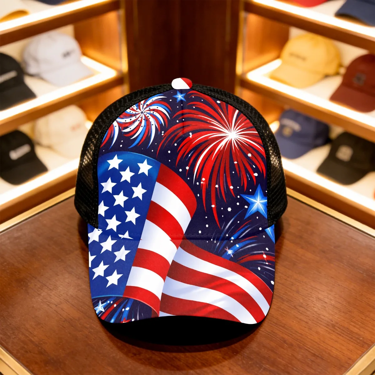 1pc American Flag Artworks Cap Adjustable Snapback with Breathable Mesh Panel, Lightweight Suitable for Casual Wear
