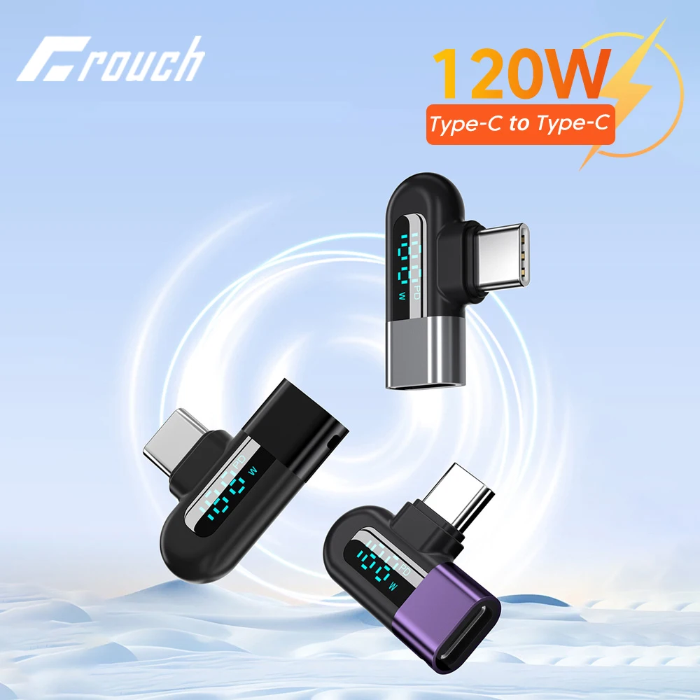 120W Elbow Type C OTG Adapter Digital Display Type C To Type C Fast Charging Converter For Samsung Xiaomi Huawei Connector