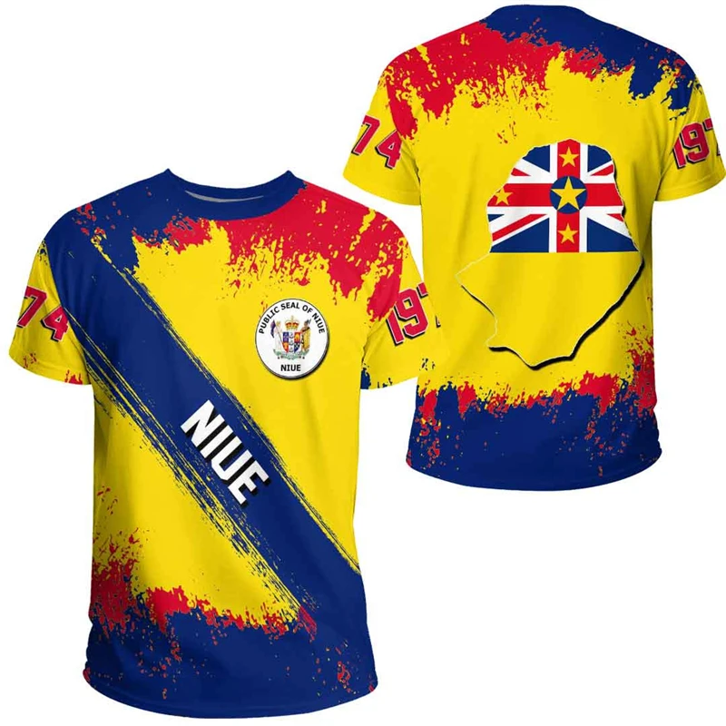 

Флаг Ниуэ карты Графические футболки Niuean Национальная эмблема футболка для мужчин одежда Полинезия унисекс футболка повседневные мужские футболки женские топы