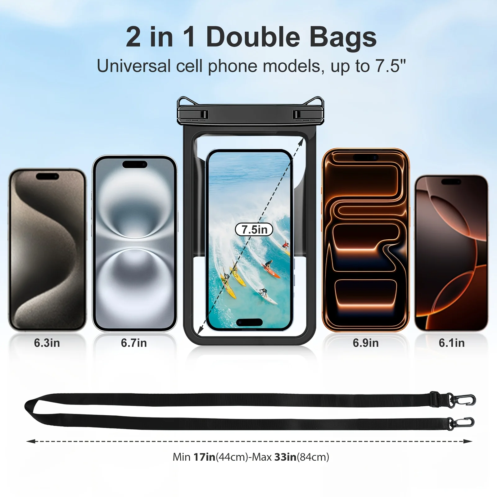 Floating Waterproof Phone Pouch with Extra Storage 2-in-1 Dry Bag for Beach Kayaking & Water Sports Fits Phones Up to 7.5