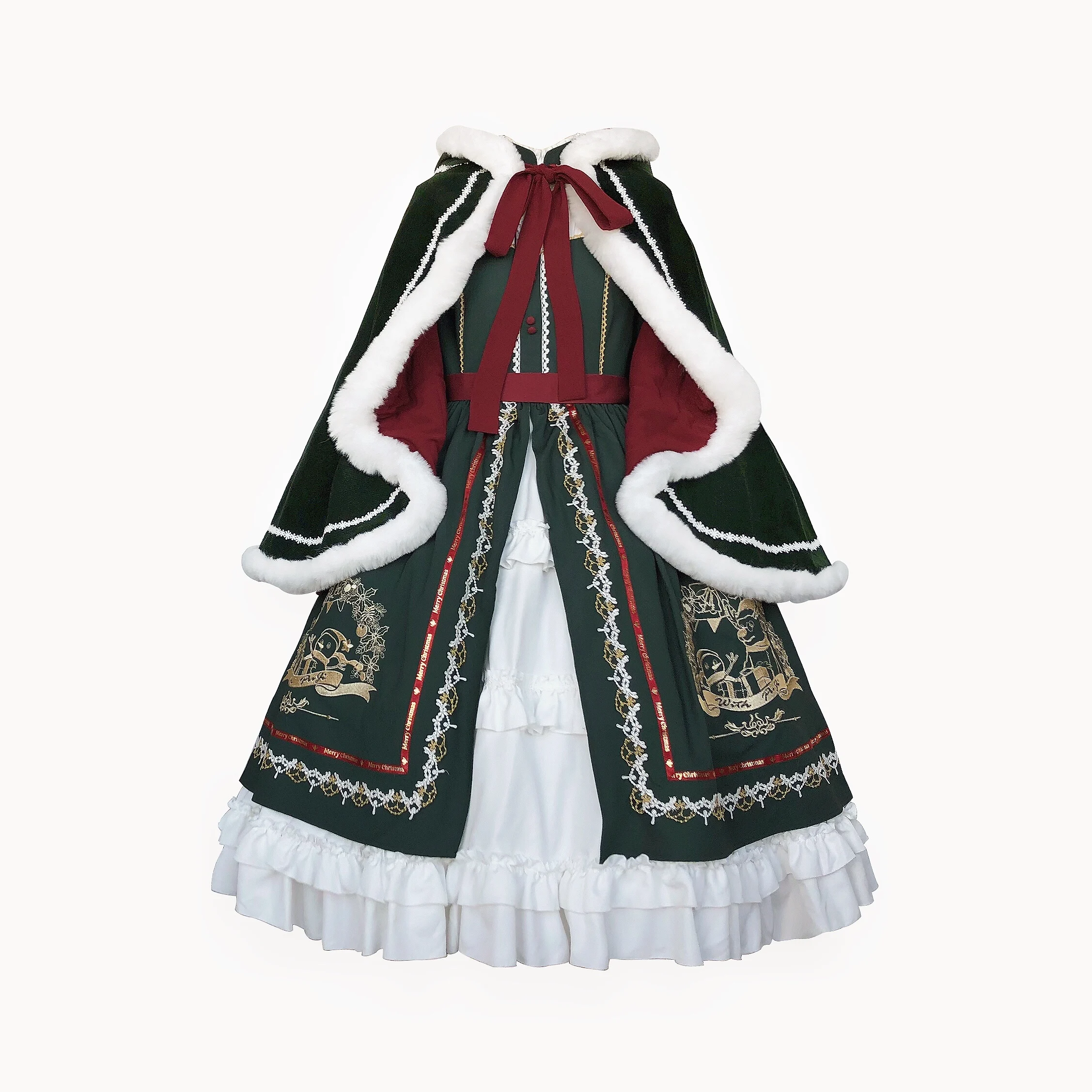 2025 nuevo invierno Navidad bordado vestido de Lolita de lujo dulce diseño kawaii princesa capa + vestido falso dos gran oferta