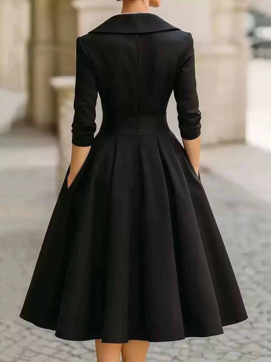 Abito in raso con scollo a V da donna autunnale Abito dimagrante a vita alta da donna a maniche lunghe di nuova moda per abito elegante solido da sera per feste