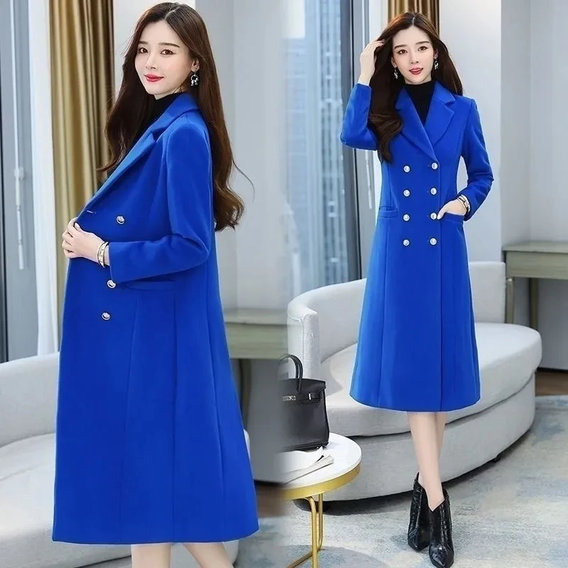 New Hong Kong Style Woolen Coat Feminine Temperament Long Spring And Autumn And Winter Fashion Slim Warm Woolen New Year's Shirt