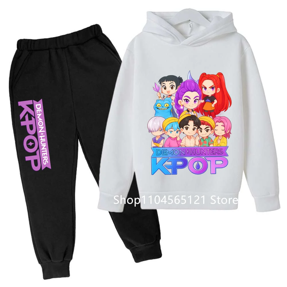 

2026 Sets Children Hoodies Kpop Demon Hunters Kawaii Pullover Sweatshirt Anime Cartoon Girls Boy Kids Autumn Casual Clothes