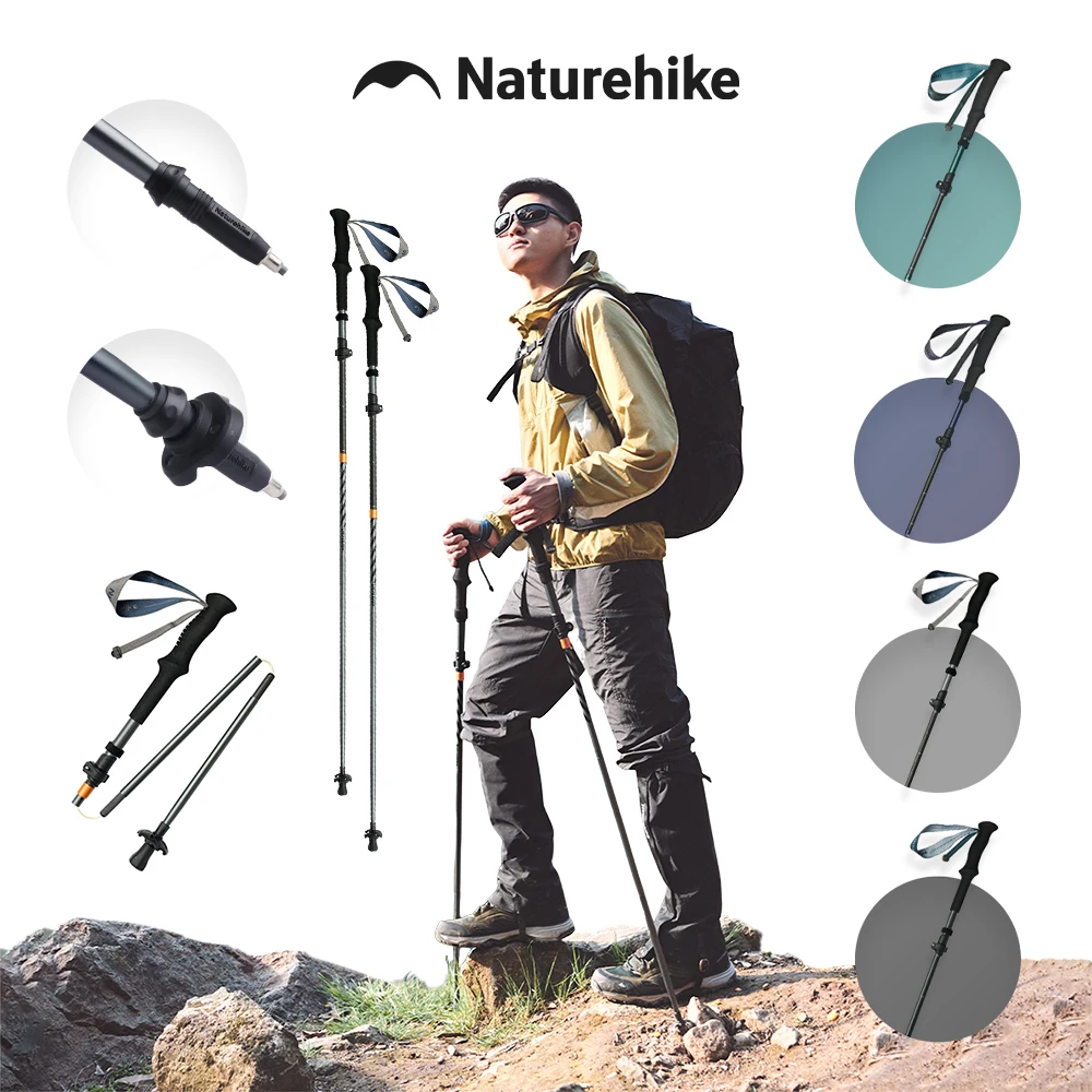 Naturehike Long Wind Trekking Poles Carbon Fiber 7075 Aluminum Alloy Five-section Folding Lightweight Walking Sticks Climbing