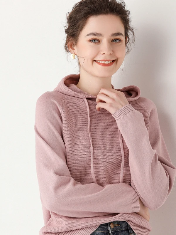 

Spring 2026 Women's Pure Cotton Knitted Long Sve Hoodie Casual Hollow out Comfortable Soft Korean Sle Commute Faion