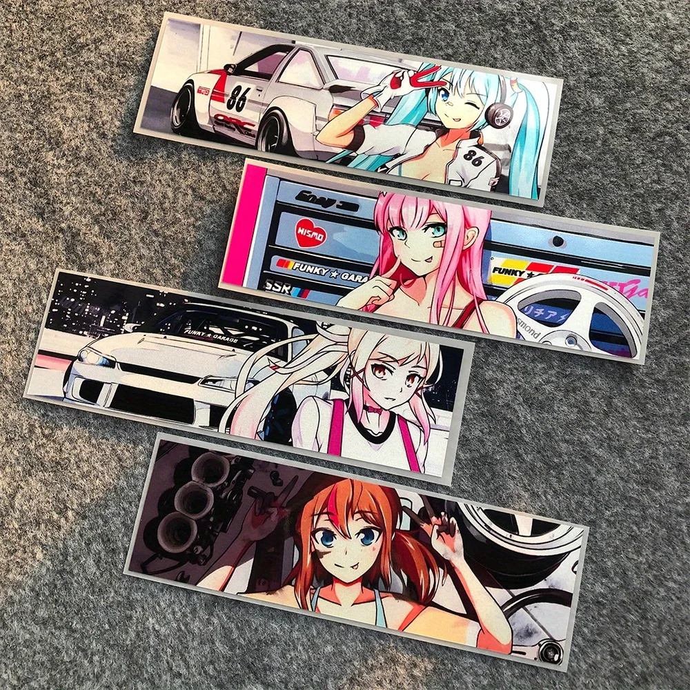 4pcs Anime Street Racer Girl Vinyl Itasha Decals Car Motorcycle Moto Helmet Body Tank Reflective Decoration Stickers Accessories view 3