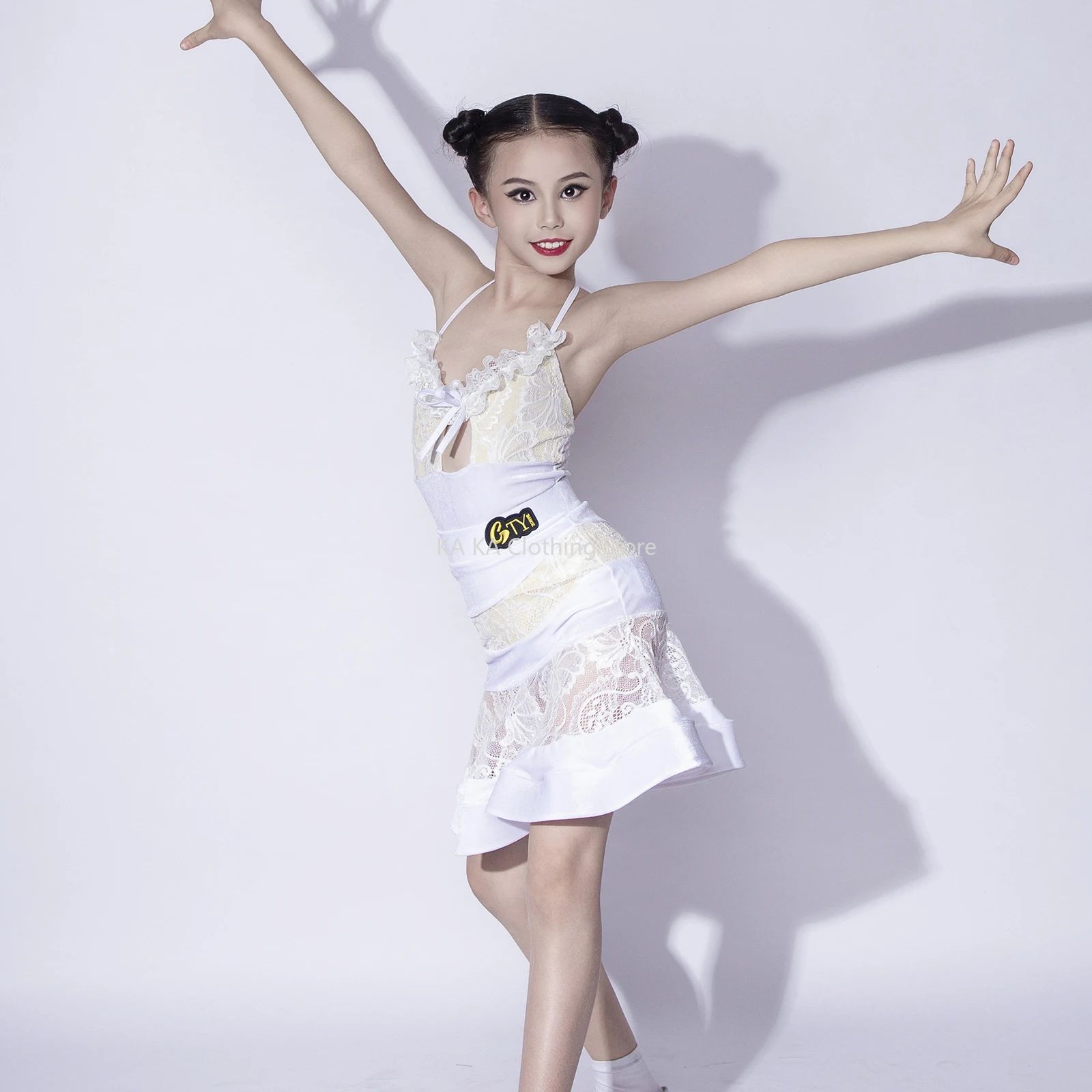 

White Samba Rumba Salsa Latin Dance Clothes Kids Girls Tango Latin Dance Dress Costume Child Ballroom Dance Competition Dresses