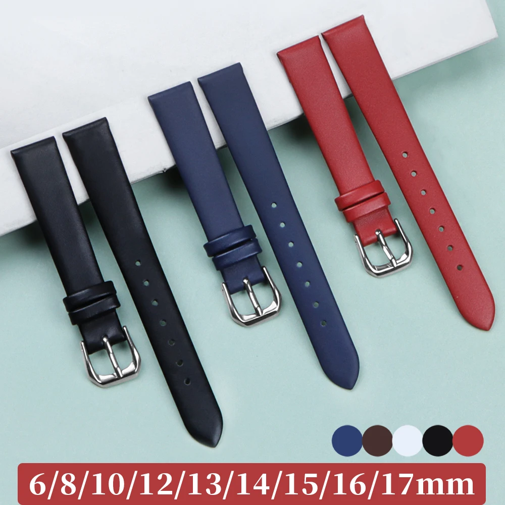 8mm 10mm 12mm 13mm 14mm 15mm 16mm 17mm Ultra Thin Leather Watch Strap Soft Plain Waterproof Band Universal Sport Bracelet