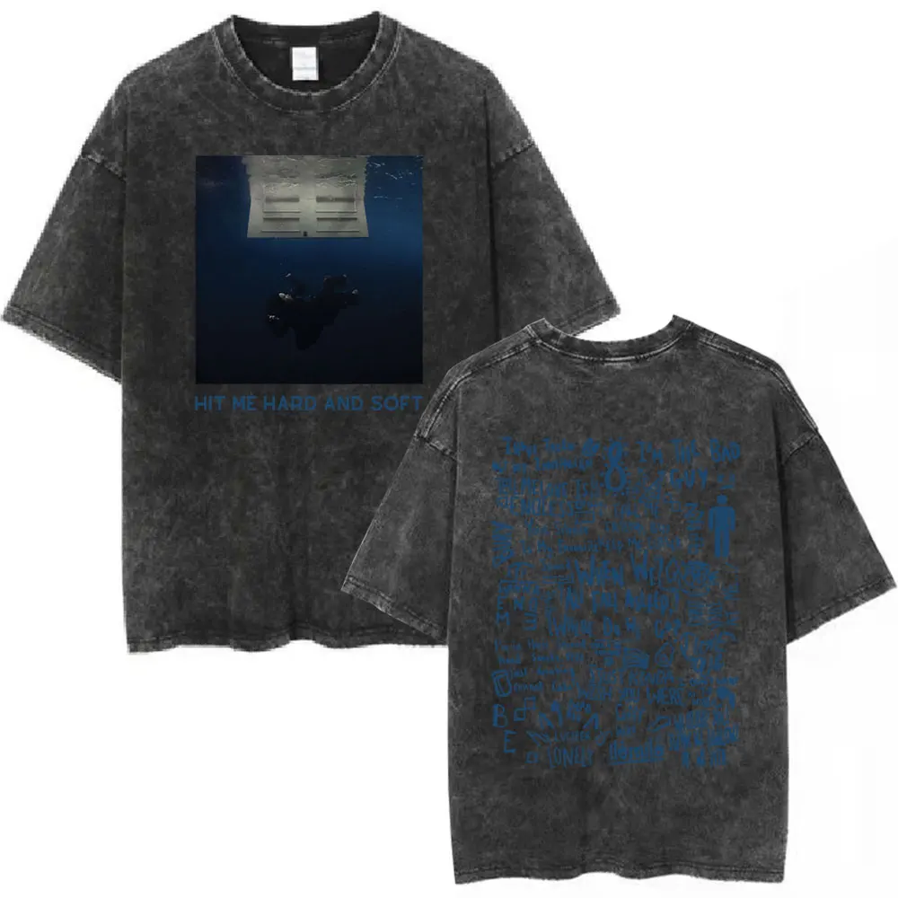 Hit Me Hard and Soft 2024 Tour Vintage Washed T Shirt Unisex Fashion Harajuku T-shirts Cotton Casual Loose Short Sleeve T Shirts