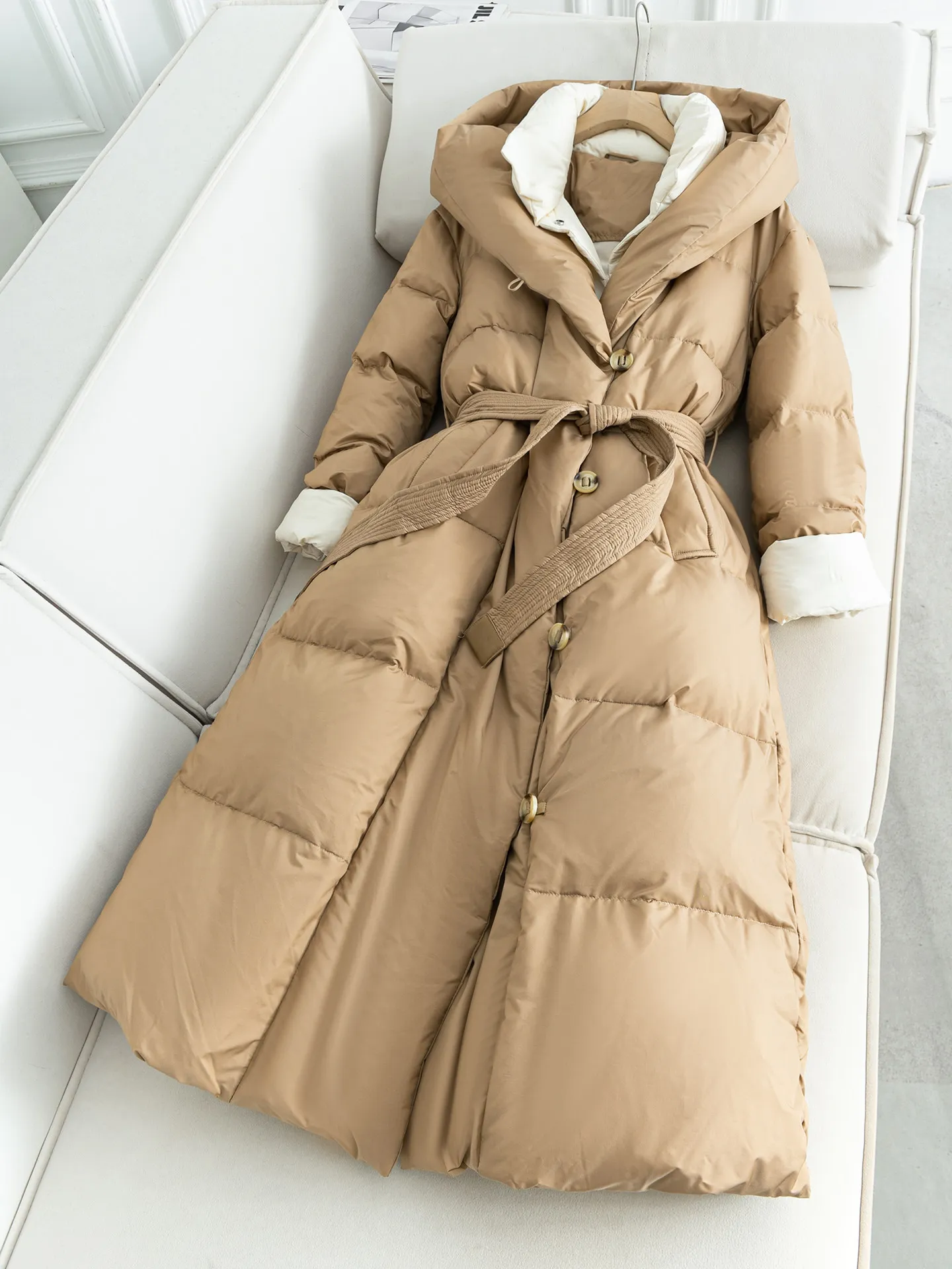 Doudoune ample à capuche pour femme, longue, en duvet de canard blanc 90, nouvelle collection hiver 2026