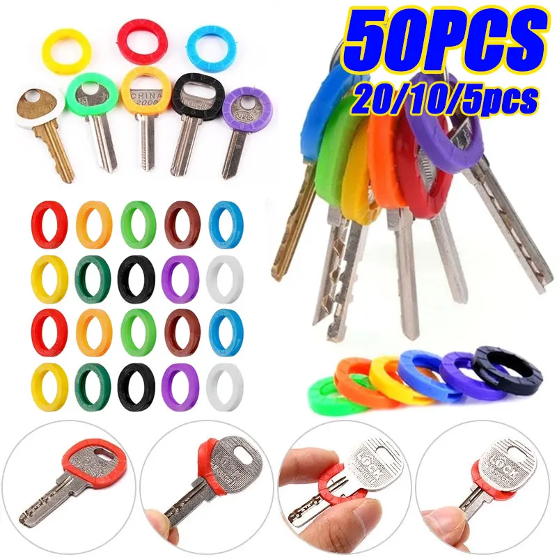 5-50Pcs Color Random Hollow Rubber Key Covers Key Caps Elastic Identifiers Covers Soft Silicone Key Dust Covers