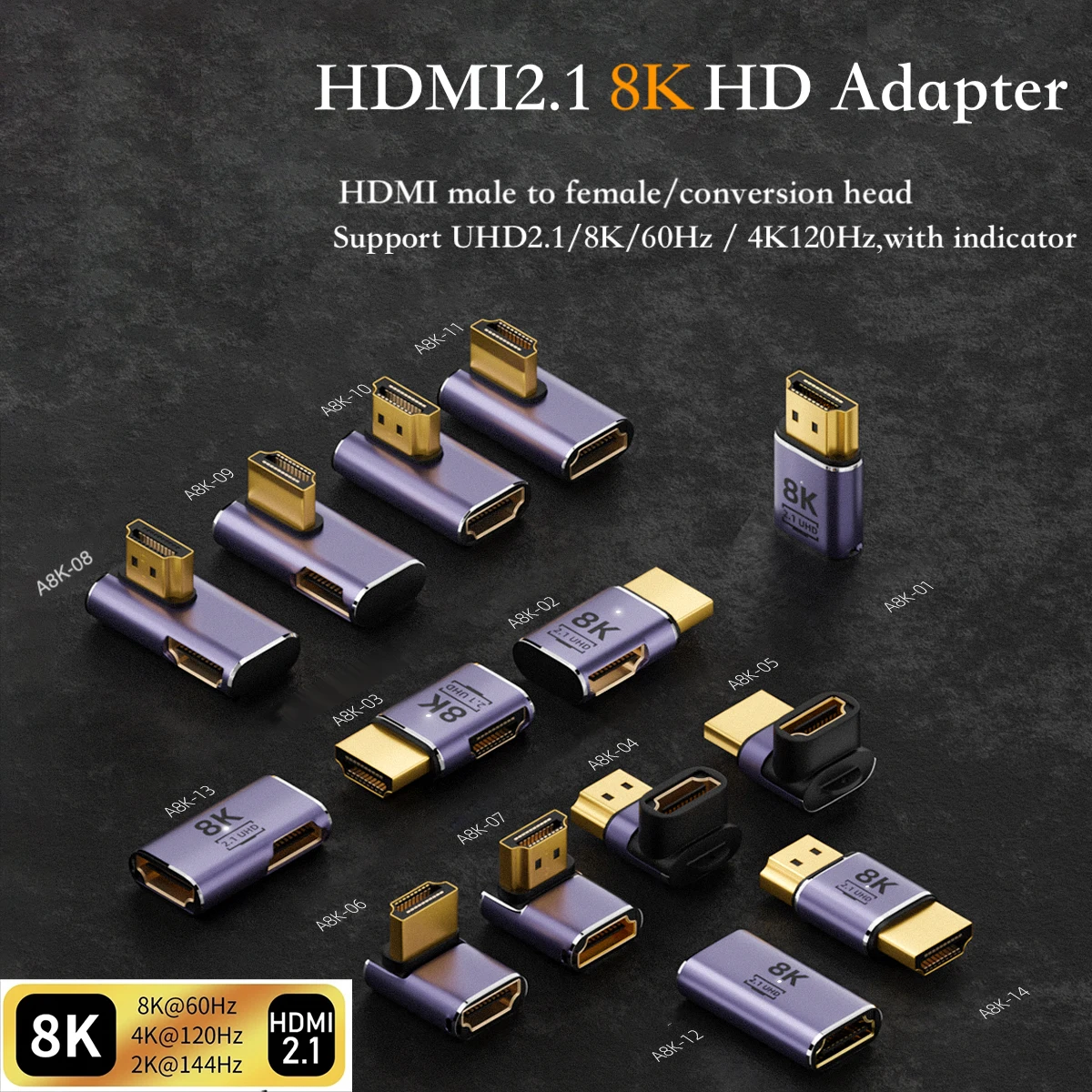 8K HDMI 2.1 Cable Connector Adapter 270 90 Degree Angle Male to Female Converters Cable Adaptor Extender