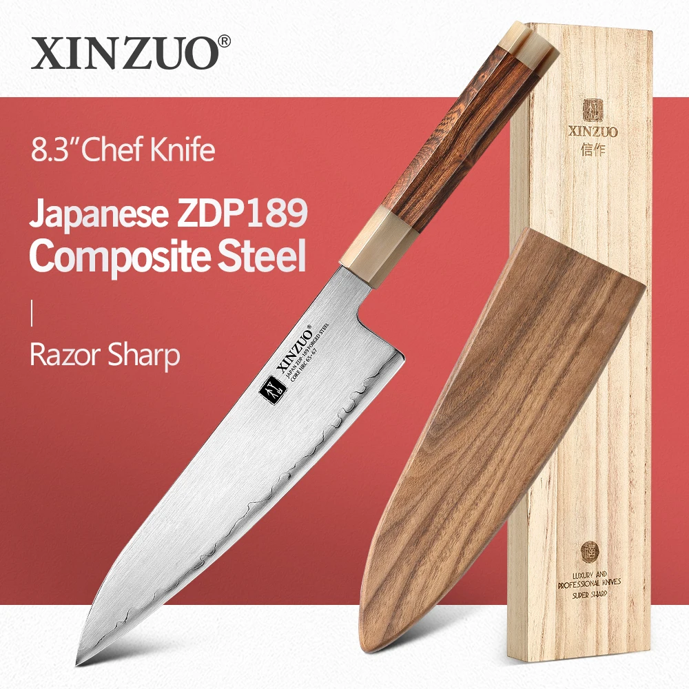 XINZUO 8.3'' inch Chef Knife Practical And Beautiful Japanese ZDP189 Composite Steel Cutting Fruit Meats Cooking Accessories