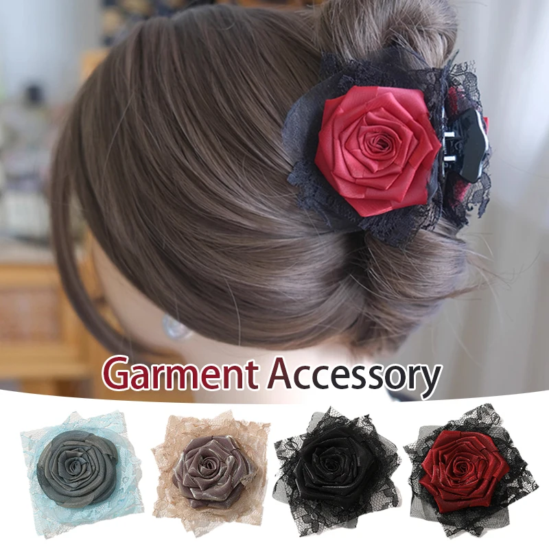 1PC 7cm Miękka siatka Gothic Girl Hair Flowers Clips Rose Fabric Flowers For Party Wedding Decoration For Craft Hair Accessories