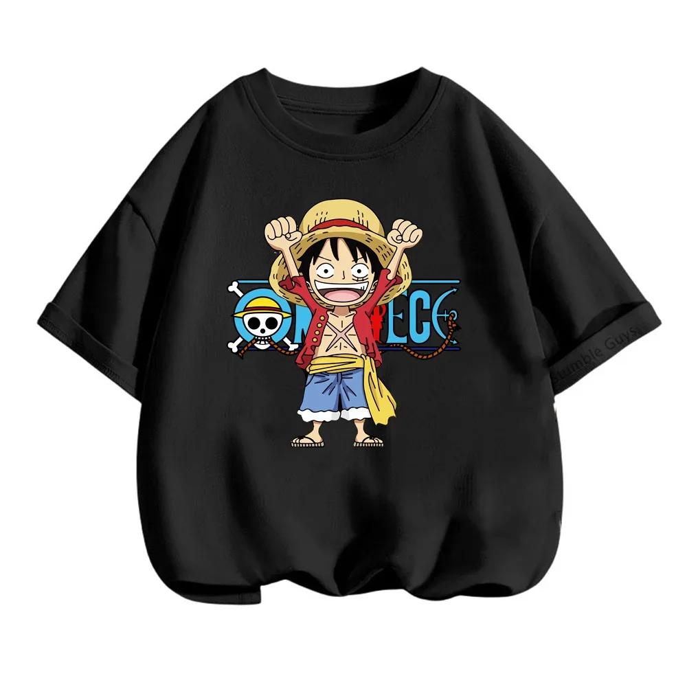 Fashion 3-14 Years Kids Short Sleeve Anime One Pieces Tshirt Luffy T-Shirts for Boys Clothes Girls T-shirt Teen Casual Tops Tee