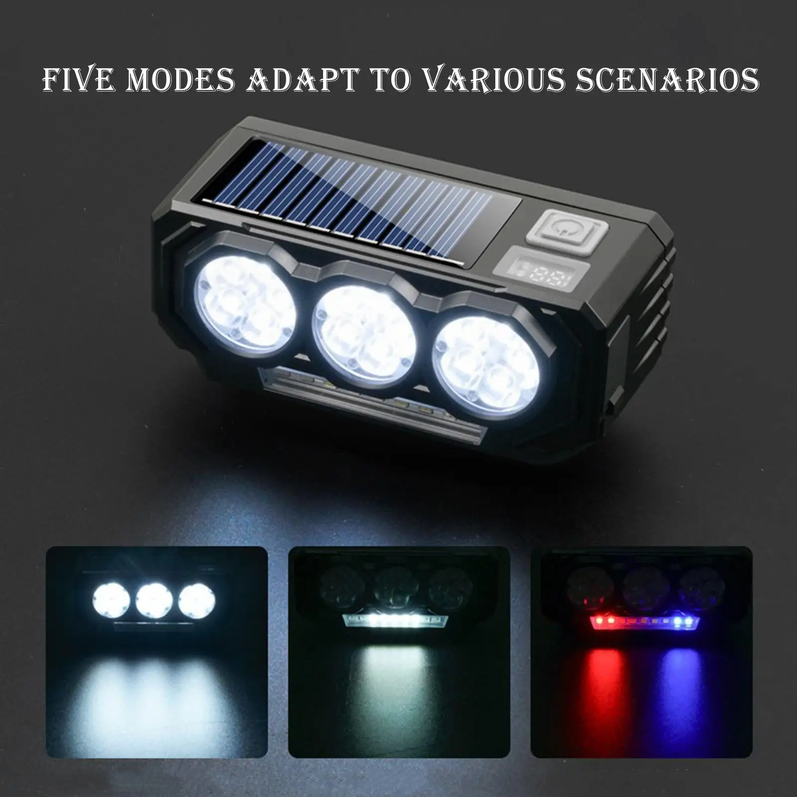 Headlight For Bike Solar Powered 5-Mode With Horn Front Cycling Lights Bike Accessories For Road Mountain Electric City Cycling