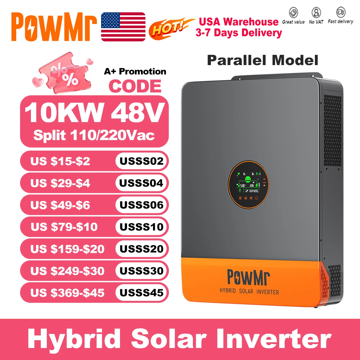 

PowMr разделенный фаз MPPT солнечный инвертор 10 кВт номинальная мощность 120/240 В переменного тока выход 48 В литиевая батарея двойной трекер MPPT зарядное устройство 200 А