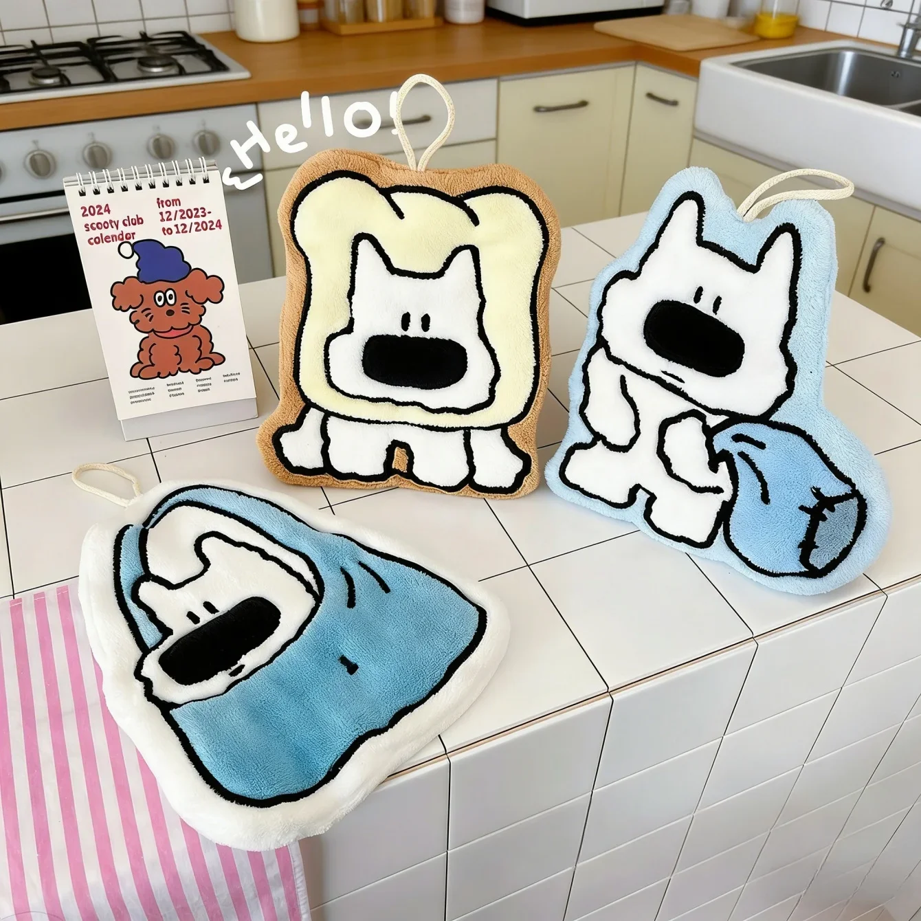 Cute Cat Hand Towels, Bathroom Towels with Hanging Loop, Hand Towel Animals, Microfiber Coral Fleece Absorbent Hand Towel