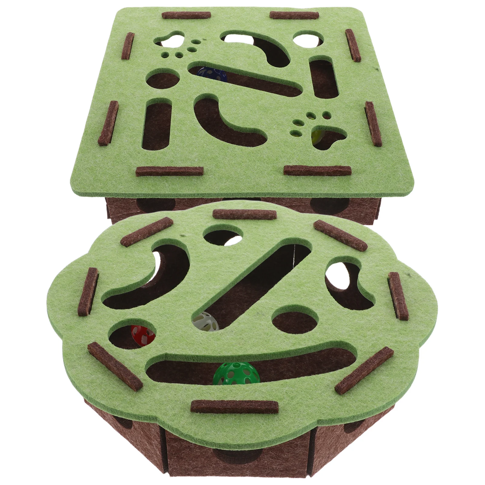 

2 set Felt Maze Puzzle For Indoor Kittens Exercise Stimulation Square Flower Shaped Interactive Box Self-Play Game