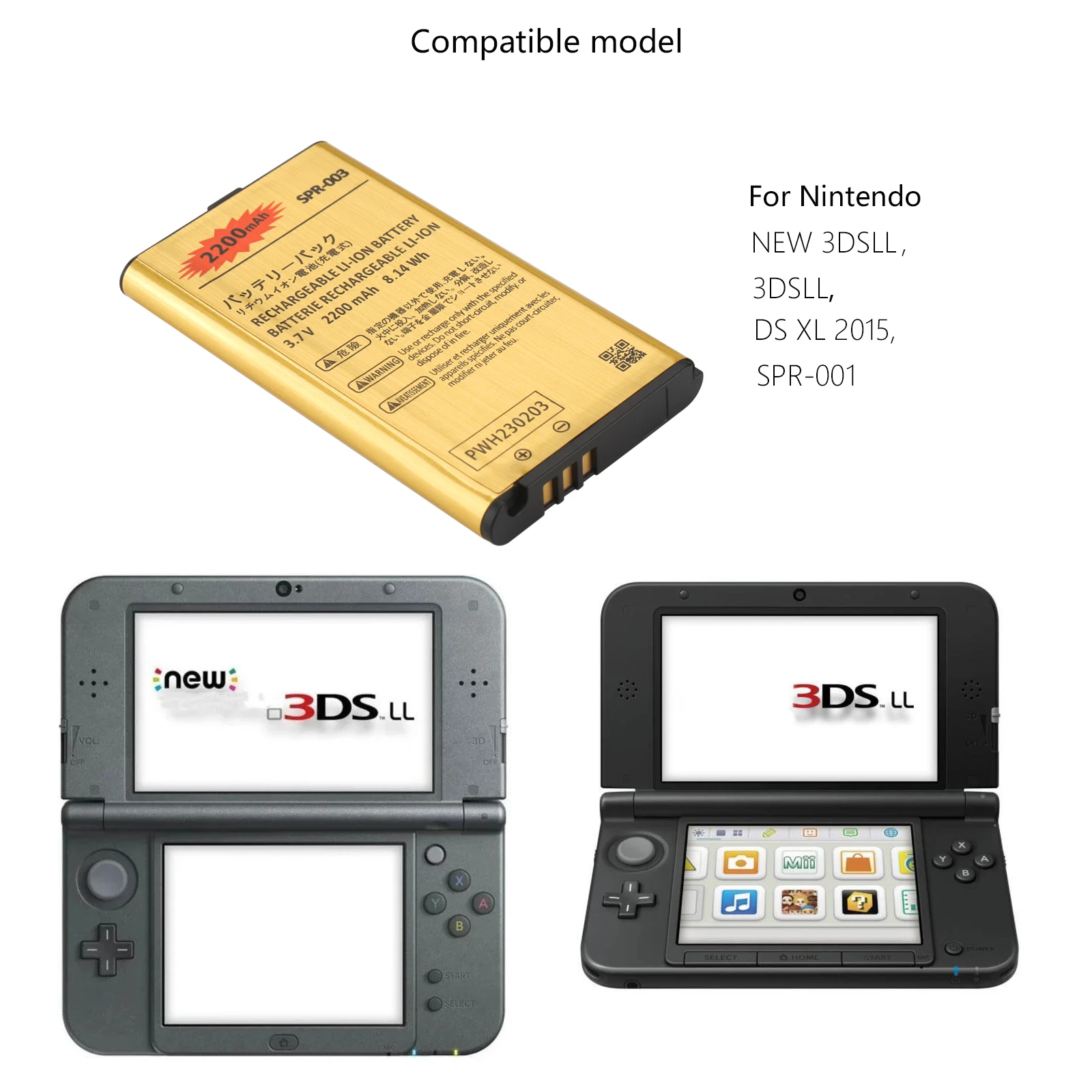 Новый золотой аккумулятор 2200 мАч SPR-003 Li-Ion для Nintendo 3DS LL/XL 3dsll 3dsxl New 3dsll NEW 3dsll NEW 3dsxl new3dsll 3DS xl